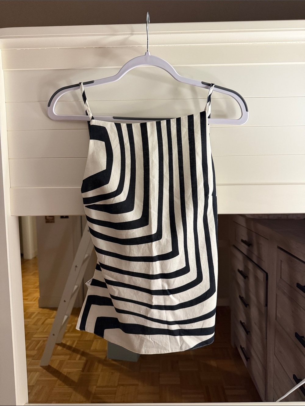 Zara Black & White Optical Stripe Open Back Top